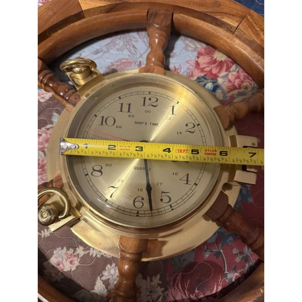 Vtg Brass And Wood Clock 